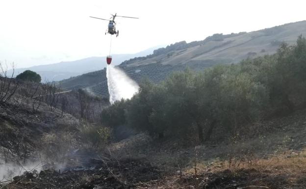 Un incendio calcina al menos seis hectáreas de matorral y olivar en Periana