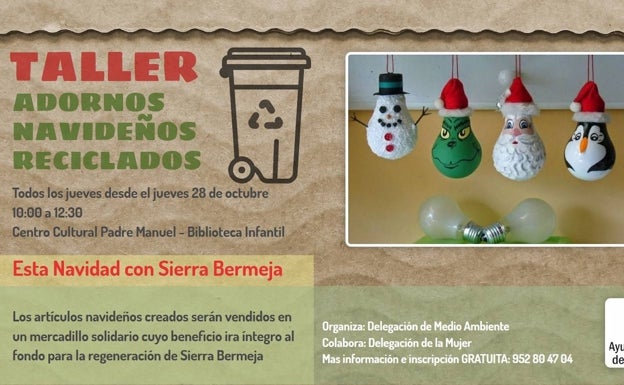 Taller de adornos navideños con materiales reciclados a beneficio de Sierra Bermeja