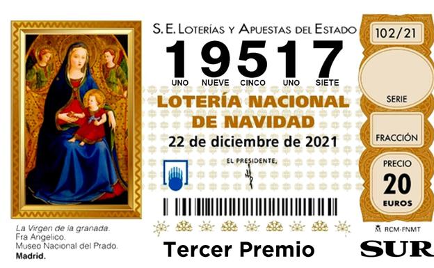 El 19.517, agraciado con el tercer premio del Sorteo de Navidad, dotado con 500.000 euros la serie