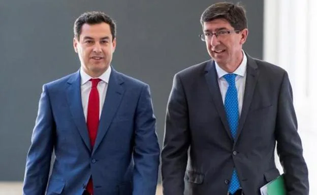 Juanma Moreno y Juan Marín subrayan el buen funcionamiento de su gobierno en la coalición.