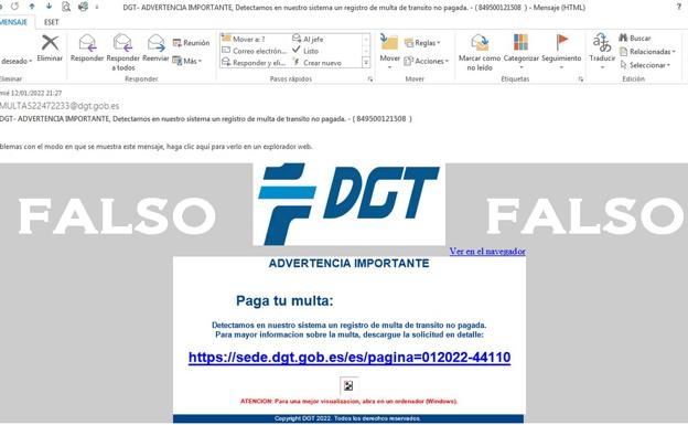 La DGT alerta de un nuevo envío masivo de multas falsas por correo electrónico: «No pinches»