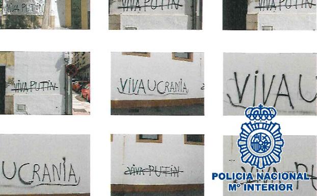 Detenido un hombre de 70 años por una docena de pintadas en Málaga a favor de la invasión rusa en Ucrania