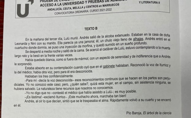 'El árbol de la Ciencia', de Pío Baroja, y un texto periodístico en el primer examen de selectividad