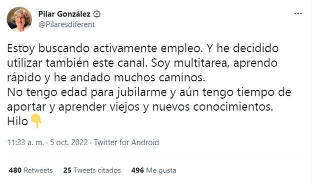 Una exsenadora busca trabajo a través de Twitter tras una larga trayectoria política