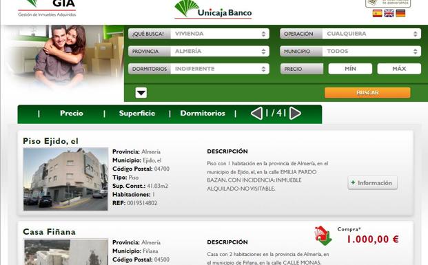 A la venta miles de pisos en Andalucía desde 1.000 euros en la web de Unicaja