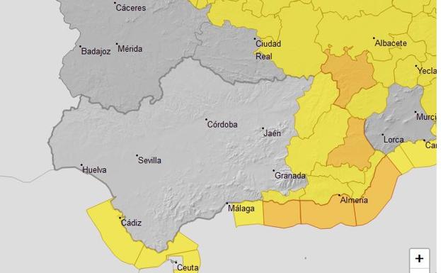 Andalucía activa avisos naranja o amarillo en cinco provincias horas antes de la llegada de la borrasca Denise