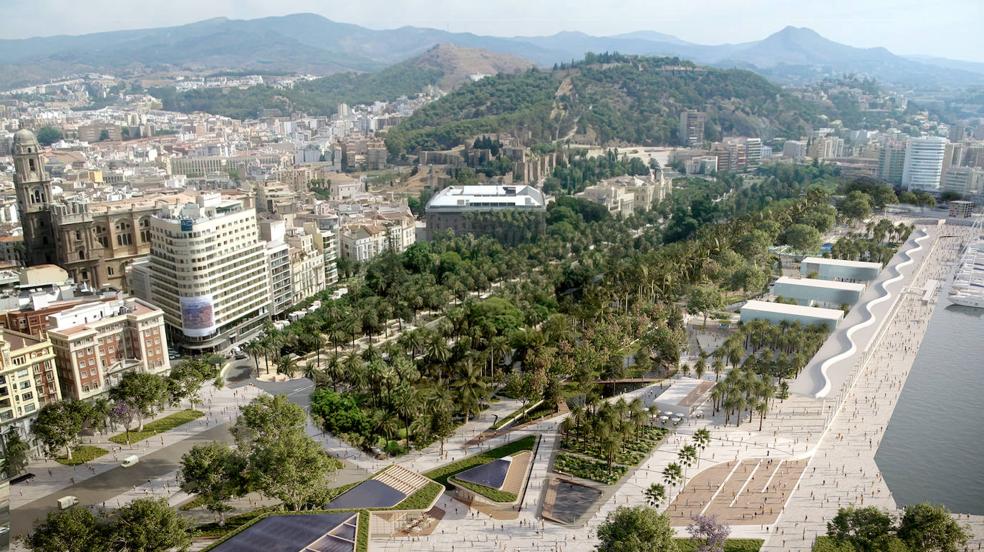 Málaga proyecta extender el paseo del Parque hacia la plaza de la Marina y el puerto