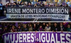 Piden la dimisión de Irene Montero en la marcha feminista de Madrid con ministras socialistas