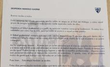 Manolo Gaspar se despide del Málaga entre lágrimas tras leer una carta