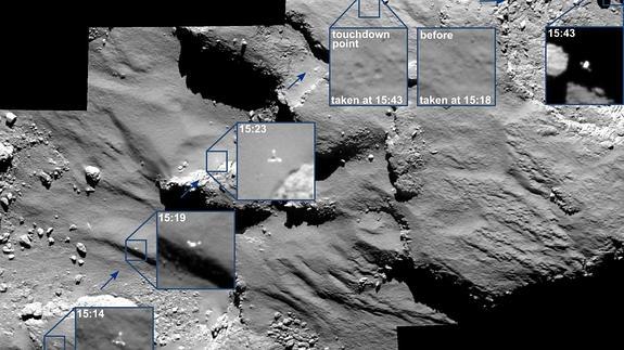 La sonda 'Rosetta' capta los rebotes de 'Philae' en el cometa