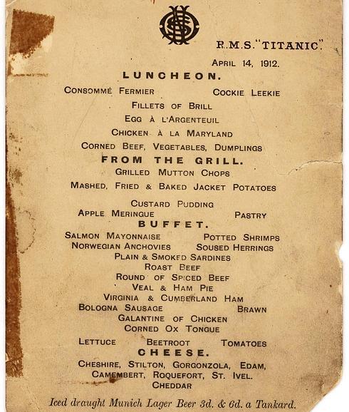 Sale a subasta la carta de la última cena servida al pasaje de primera clase del 'Titanic'