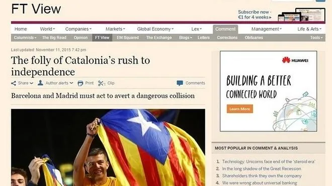 Financial Times tacha de «estupidez» la «carrera» de Cataluña y pide un «paso atrás»
