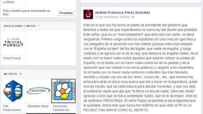 «Votar al PP es un pecado tan grave como el aborto», dice el cura de Nerja en su Facebook
