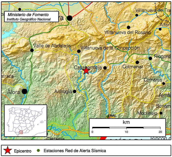 Casabermeja registra un seísmo de magnitud 2.9