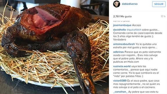 El marido de Cristina Pedroche la lía con una polémica foto de un pato salvaje asado