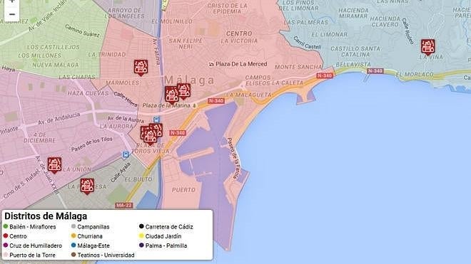 Mapa participativo de la basura en las calles de Málaga por la huelga de Limasa