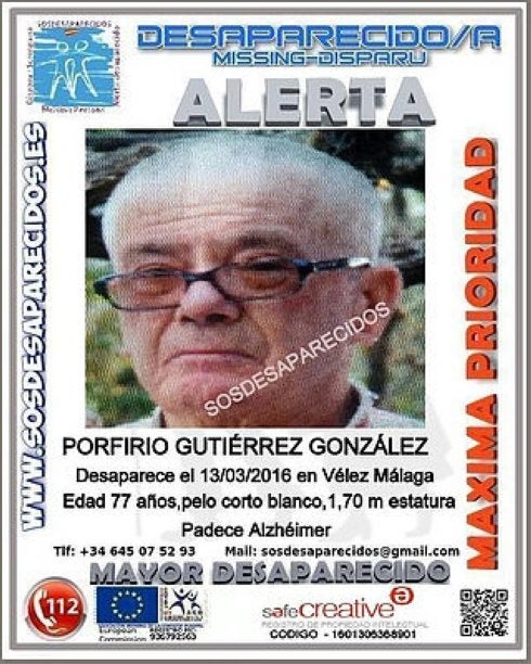 Buscan a un anciano de 77 años y enfermo de alzhéimer, desaparecido desde el pasado domingo