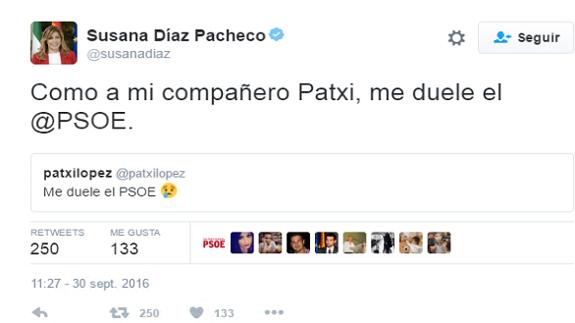 Susana Díaz en Twitter: "Como a mi compañero Patxi López, me duele el PSOE"