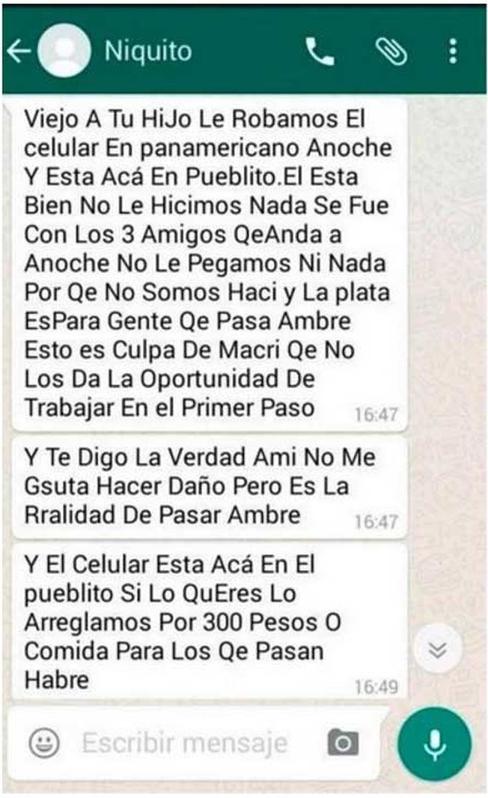 "A tu hijo le robamos el móvil, no le pegamos ni nada, es para gente que pasa hambre"