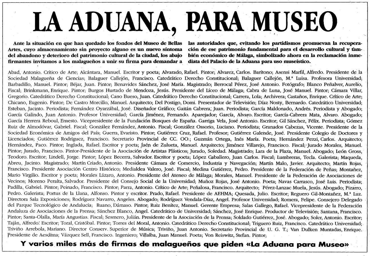 Las firmas que encabezaron un apoyo masivo a ‘la Aduana para museo'